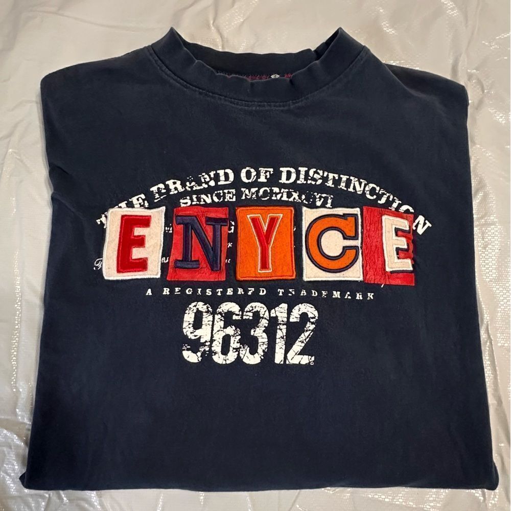 Vintage Enyce Clothing Co. Navy Blue Graphic Short Sleeved T-shirt Size 6XL